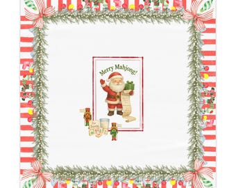 Christmas Mahjong Tablecloth: Santa, Nutcrackers & Peppermint Stripes