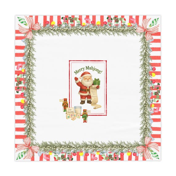 Christmas Mahjong Tablecloth: Santa, Nutcrackers & Peppermint Stripes