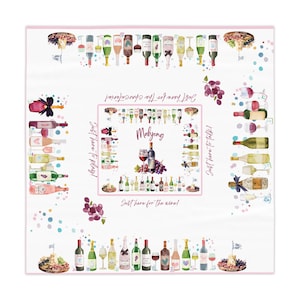 Mahjong Tablecloth: Wine Art & Charleston Instructions - Fun Game Night Decor