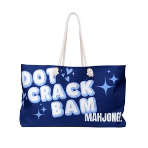 Dot Crack Bam Mahjong Tote Bag | Oversized Mahjong Gift Bag | Blue Mahjong Carry-All for Game Night, Travel, or Tournaments