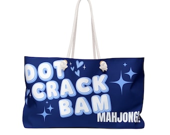 Dot Crack Bam Mahjong Tote Bag | Oversized Mahjong Gift Bag | Blue Mahjong Carry-All for Game Night, Travel, or Tournaments