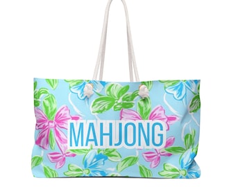 Mahjong Tote Bag: Preppy Bow Print, Large Accessory Carryall