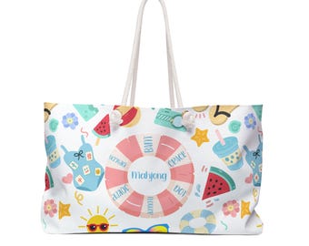 Mahjong Beach Tote Bag Poolside Game Bag Summer Mahjong Gift Large Travel Tote
