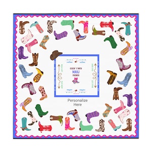 Western Mahjong Tablecloth – Personalized Cowboy Boot & Mahjong Gift. Country Mahjong Gift,  Mahjong Mat with Charleston Instructions