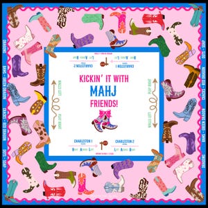 Mahjong Mat Neoprene– Kickin&#39; It with Mahj Friends! Cowboy Boot Mahjong Mat w/ non slip rubber back,  Mahjong Mat w Charleston Instructions.