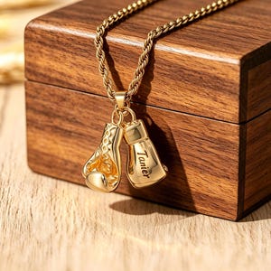Gepersonaliseerde bokshandschoenketting, gravure boxer dog tag sieraden, ketting voor boksers, sport pandent cadeau voor hem/haar