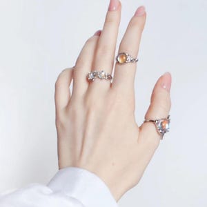 Fairycore Ring Set of 3, Adjustable Iridescent Gem, Elven Jewelry