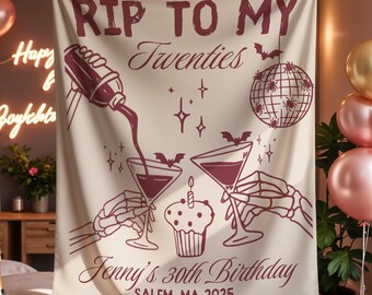 Striscione di compleanno "Rip To My 20s", Sfondo per festa "Morte ai miei vent'anni", Decorazioni per il trentesimo compleanno, Celebrazione dei vent'anni passati dai trent'anni