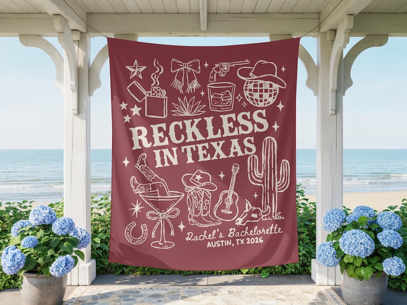 Reckless in Texas Bachelorette Banner, Austin Bachelorette Decorations, Rodeo Bachelorette Sign, Custom Western Cowgirl Bach Party Backdrop