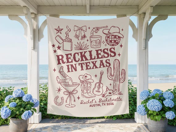 Reckless in Texas Bachelorette Banner, Austin Bachelorette Decorations, Rodeo Bachelorette Sign, Custom Western Cowgirl Bach Party Backdrop