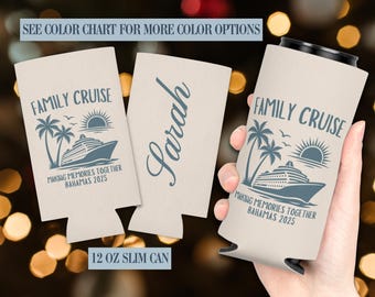 Custom Family Cruise Can Cooler, Custom Drink Holder, Summer Vacation Beverage Sleeve, Cruise Ship Party Favor, Beach Vacation Insulated Can
