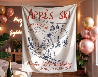 Après Ski 30th Birthday Backdrop, Personalized Ski Party Banner, Aspen Themed Birthday Decoration, Winter Party, Après Ski Social Club