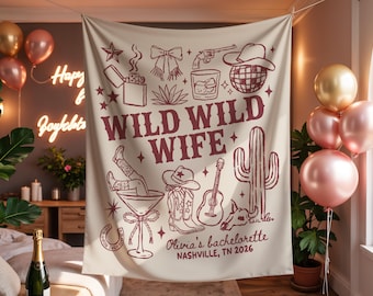 Pancarta de despedida de soltera "Wild Wild Wife" en Nashville, fondo para despedida de soltera estilo vaquera, decoración para fiesta de despedida de soltera estilo western, pancarta para despedida de soltera estilo western, letrero para el equipo de la novia