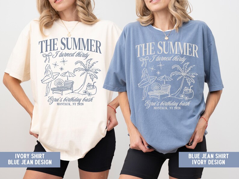 The Summer I Turned Thirty Birthday Shirt 30th Beach Birthday Bash Tee Tropical Girls Trip Outfit Personalized Summer Party