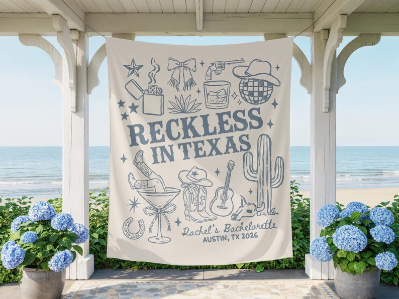 Reckless in Texas Bachelorette Banner, Austin Bachelorette Decorations, Rodeo Bachelorette Sign, Custom Western Cowgirl Bach Party Backdrop