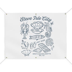 Tapisserie personnalisée pour EVJF de plage, bannière de Bach de plage, décor d&#39;enterrement de vie de jeune fille côtier, Toast sur la bannière de fête de la côte toile de fond du dernier toast