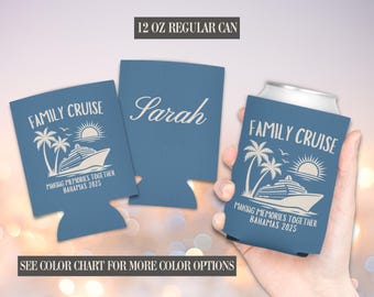 Custom Family Cruise Can Cooler, Custom Drink Holder, Summer Vacation Beverage Sleeve, Cruise Ship Party Favor, Beach Vacation Insulated Can