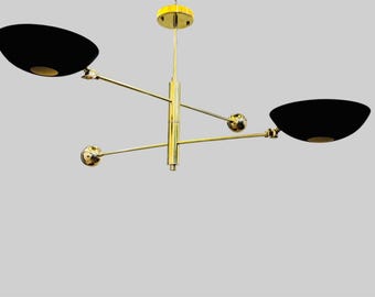 Modern Sputnik-ljuskrona i mässing – Pendellampa i mitten av århundradet med 2 ljuskällor – Anpassad taklampa för kök, matsal eller entré