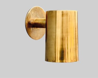 Modern Brass Wall Sconce – Handmade Cylinder Wall Light Fixture – Minimalist Wall Lamp for Bathroom, Hallway, or Bedroom