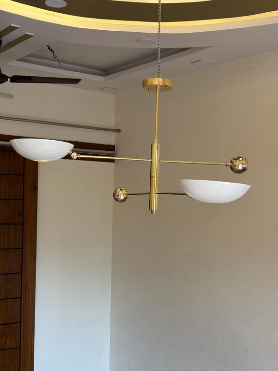 2 White Sputnik Light | Mid Century  Antique Brass Flush Mount Light - Sputnik Chandelier Ceiling Light | Modern Sputnik Chandelier light |