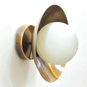 1950s Mid Century Modern Brass Wall Sconce | Raw Brass Globe Vanity Light | Small Wall Lamp | Vintage Style Wall Light Fixture