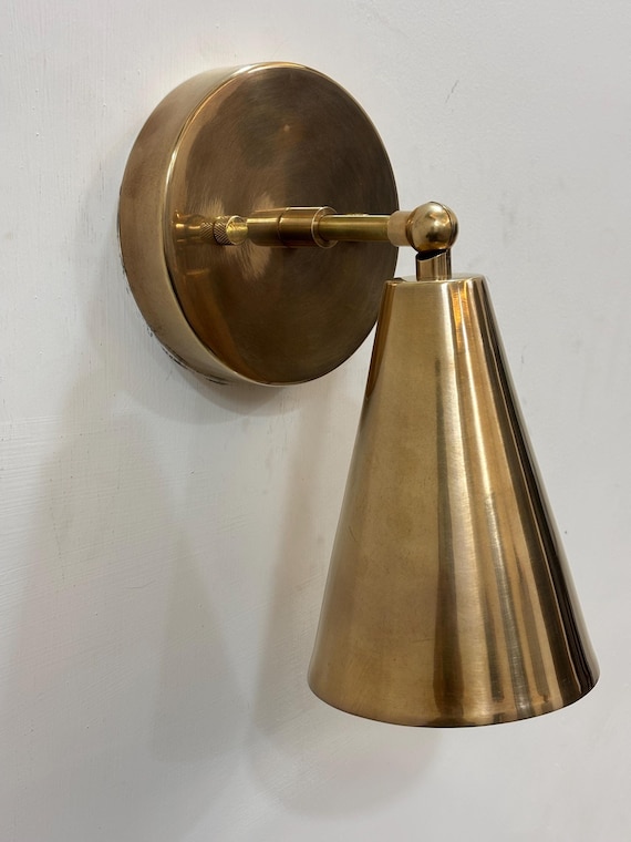 1 Light Raw brass Wall Sconce Light | Wall Sconces Lamp | Mid Century Modern Raw Brass Italian Wall Scone | Cone Wall Sconce Light