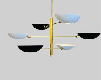 Handmade Raw Brass Sputnik Chandelier: Mid-Century Modern 6-Light Pendant