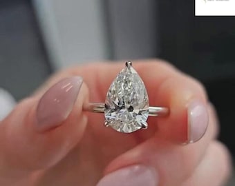 4 CT Pear Cut Moissanite Engagement Ring: Hidden Halo, Teardrop Solitaire