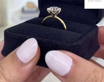 Antique Tulip 14k Yellow Gold Engagement Ring: 3 Carat Moissanite Solitaire