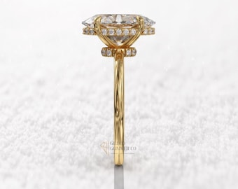 3 CT Oval Moissanite Engagement Ring: 14k Yellow Gold Double Halo