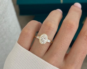 3 CT Oval Moissanite Hidden Halo Engagement Ring: Gold Wedding Promise Ring