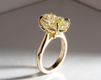 3 CT Canary Yellow Oval Cut Moissanite Solitaire | 4 Claw Prongs | Anniversary Ring | 14k Solid Yellow Gold | 2.0 MM Cathedral Band