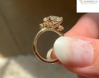 Antique Tulip Yellow Gold Engagement Ring: 3 Ct Cushion Moissanite