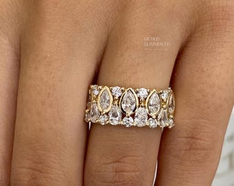 Pear Moissanite Halo Ring: 14k Yellow Gold Wide Band