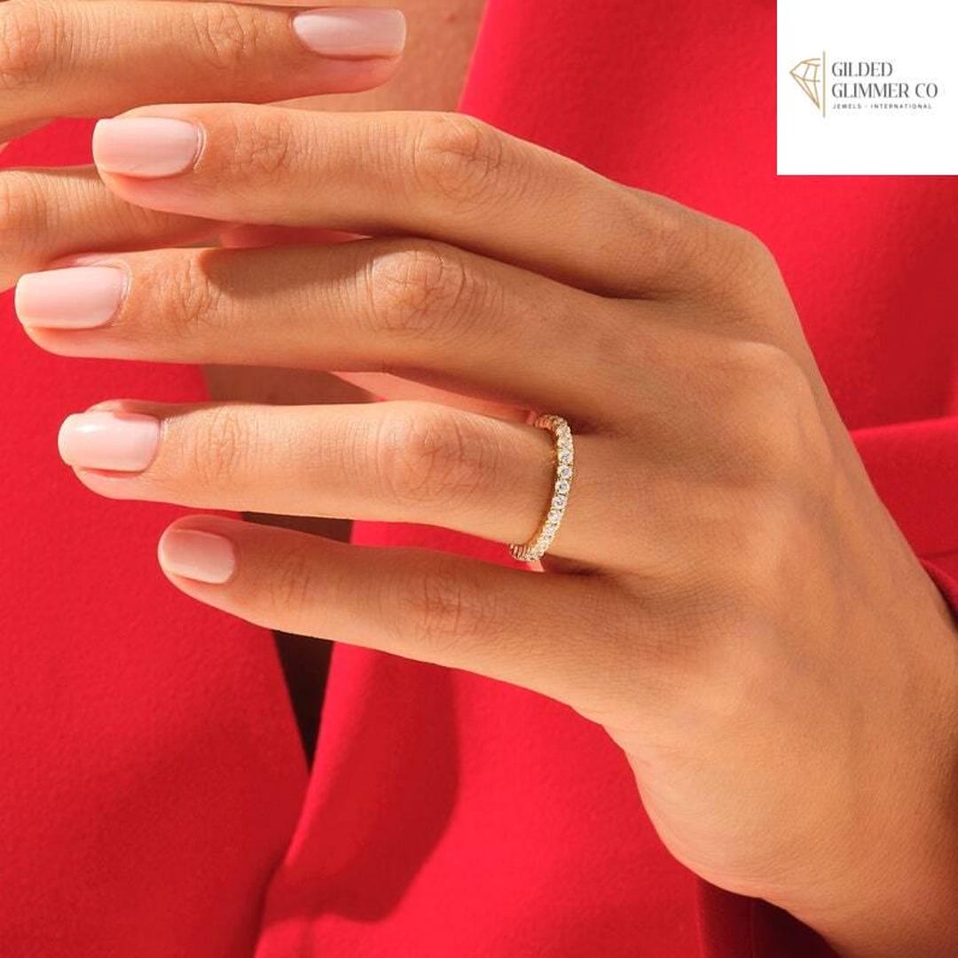 14k Solid Gold Full Eternity Band | Round Cut Moissanite Wedding Ring ...