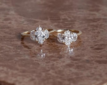 2.33 CT Marquise & Half Moon Cut | Statement Ring Trends Setter | 14k Solid Yellow Gold Ring | Engagement Ring | Three Stone Moissanite Ring