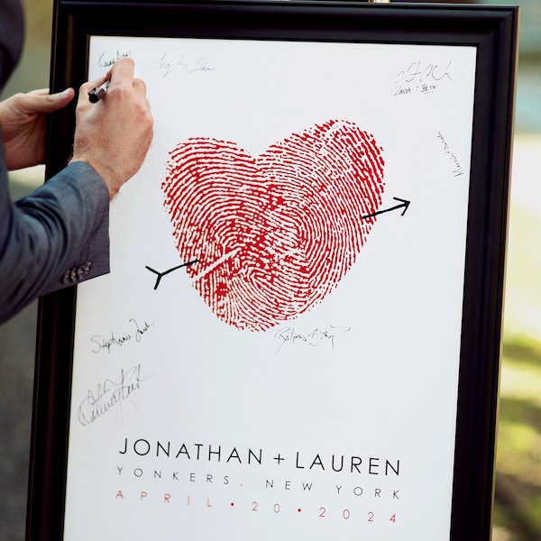 Wedding Guest Book Alternative, Fingerprint GuestBook Alternate with Thumbprint Heart, Canvas Guests Sign In for Reception