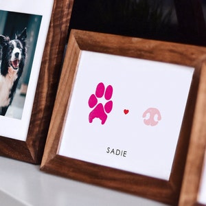Personalized Paw and Nose Print Pet Memorial Keepsake, Dog Owner Custom Gift Art Print, Pet Loss Paw Print Frame, Pet Death Sympathy Gift image 2
