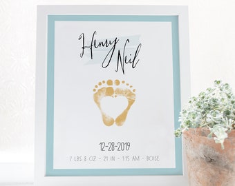 Baby Footprint Art: Newborn Boy Birth Stats Poster