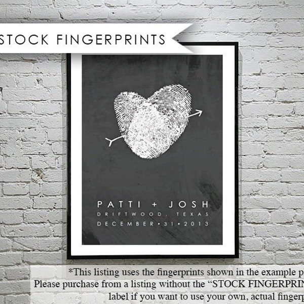 Unique Faux-Chalkboard Wedding Guest Book Alternative Canvas, Thumbprint Heart Non-Traditional Black White Wedding Sign, STOCK Fingerprints