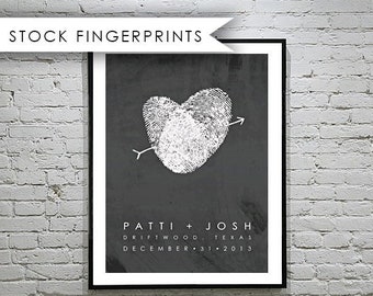 Unique Faux-Chalkboard Wedding Guest Book Alternative Canvas, Thumbprint Heart Non-Traditional Black White Wedding Sign, STOCK Fingerprints