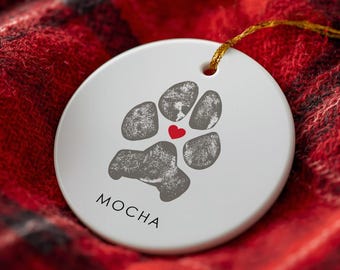 Custom Pet Paw Print Ornament: Personalized Dog Cat Memorial Keepsake
