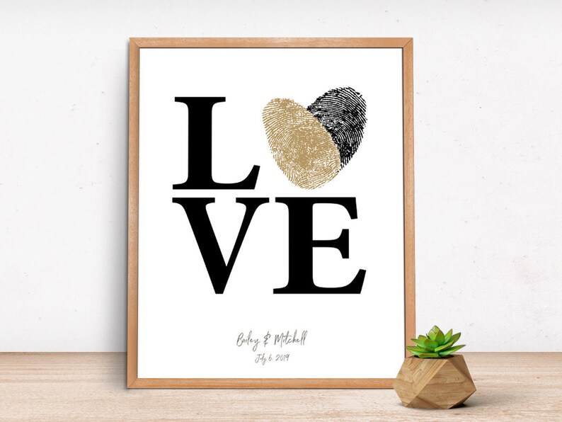 Paper Anniversary Personalized Wall Art Made with Your Fingerprints Couple Illustration First Anniversary Wedding Gift for Her or for Him