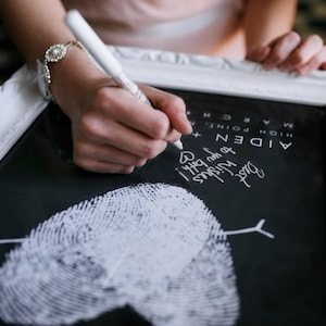 Chalkboard Wedding Fingerprint Guest Book Alternative with Your Heart Thumbprint Unique Black and White Guestbook Wedding Ideas zdjęcie 2