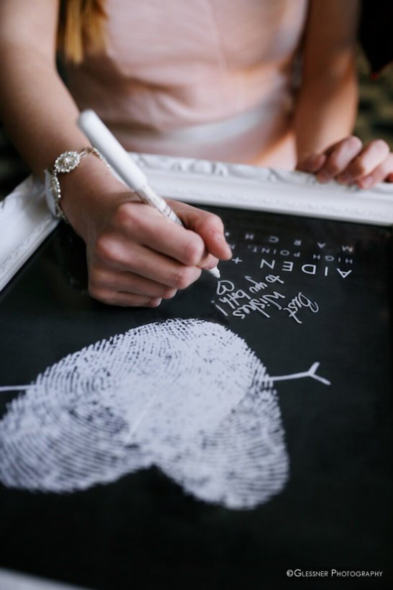 Chalkboard Wedding Fingerprint Guest Book Alternative with Your Heart Thumbprint Unique Black and White Guestbook Wedding Ideas image 2