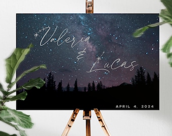 Mountain Wedding Night Sky Wedding Welcome Sign, Starry Night Personalized Wedding Decor, Welcome To Our Wedding Canvas, Celestial Sky