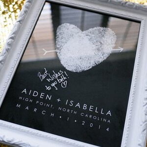 Chalkboard Wedding Fingerprint Guest Book Alternative with Your Heart Thumbprint Unique Black and White Guestbook Wedding Ideas image 3