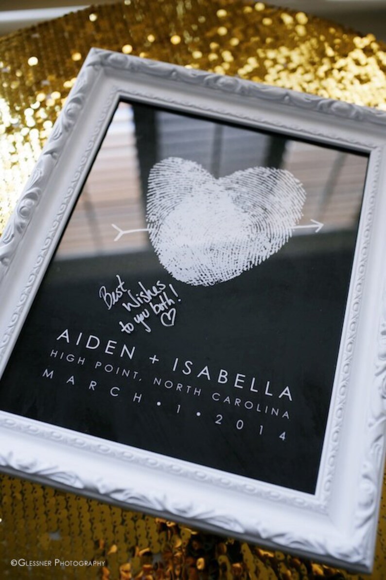 Chalkboard Wedding Fingerprint Guest Book Alternative with Your Heart Thumbprint Unique Black and White Guestbook Wedding Ideas zdjęcie 3