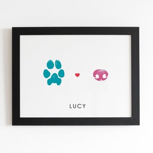 Personalized Paw and Nose Print Pet Memorial Keepsake, Dog Owner Custom Gift Art Print, Pet Loss Paw Print Frame, Pet Death Sympathy Gift