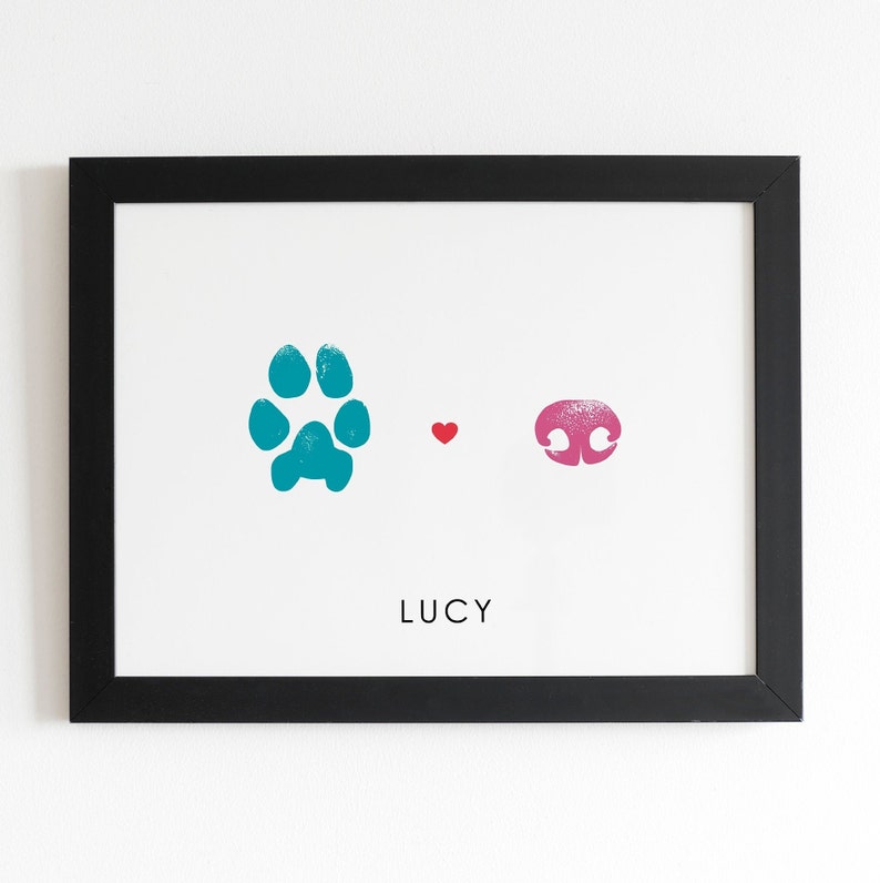 Personalized Paw and Nose Print Pet Memorial Keepsake, Dog Owner Custom Gift Art Print, Pet Loss Paw Print Frame, Pet Death Sympathy Gift image 1